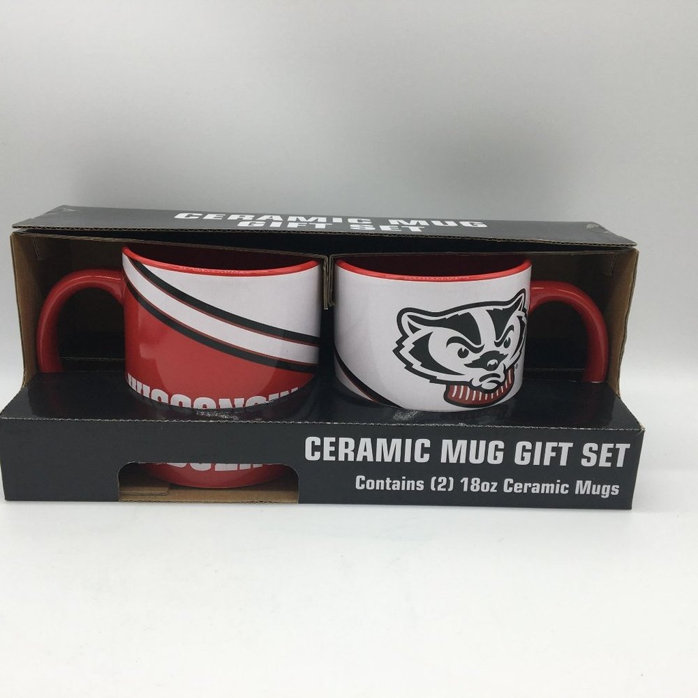 Wisconsin Badgers Mug Gift Set Ceramic 18 oz 4.5" Tall Red White Boelter Brands